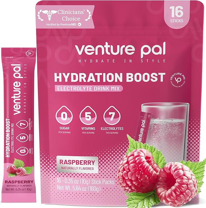 Venture Pal Sugar Free Electrolytes Powder Packets - Liquid Daily IV Hydration Packets | Instantly Hydrating & Party Recovery | 5 Vitamins & 7 Electrolytes | Certified Vegan, Keto, Non-GMO | 16 Sticks