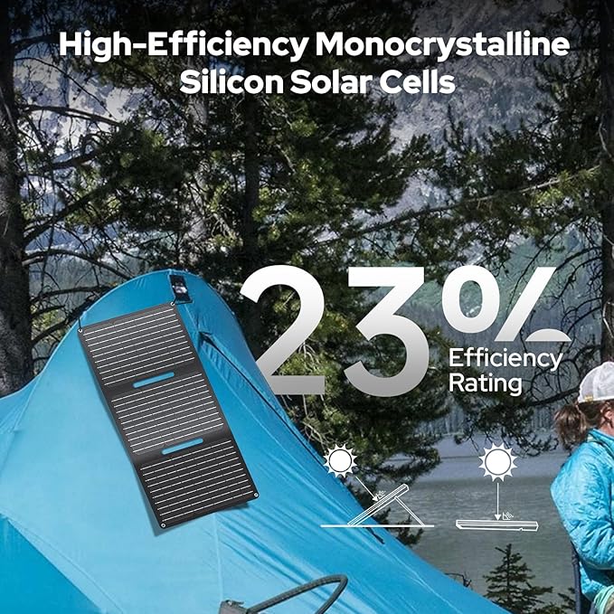 ENOFLO 30W Solar Panel Charger YT30 Foldable Solar Panel IP65 Waterproof Solar Charger with QC3.0 USB & DC Output(10 Connectors) 24% High Efficiency for Outdoor Camping