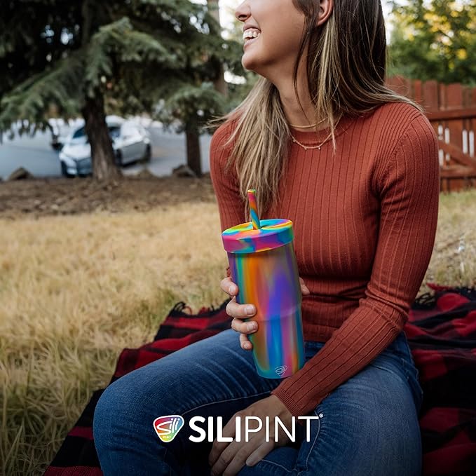 Silipint: 32oz Silicone Straw Tumbler, Unbreakable, Non-Toxic, Dishwasher Safe - Hippie Hops Pack of 1