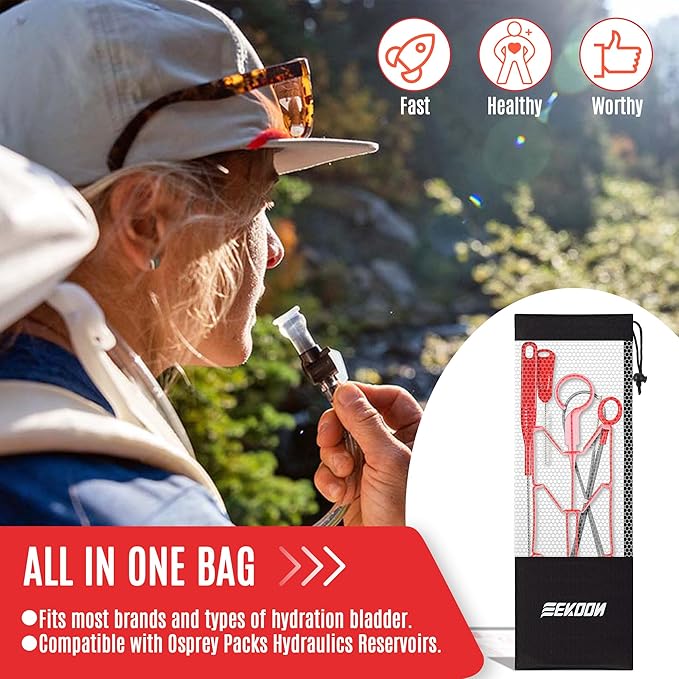 Feekoon Reservoir Hydration Bladder Cleaning Kit, Water Bladders Cleaner Set Includes Brushes, Drying Collapsible Frame and Carrying Bag, Water Reservoir Cleaning Tools for Hydration Backpack