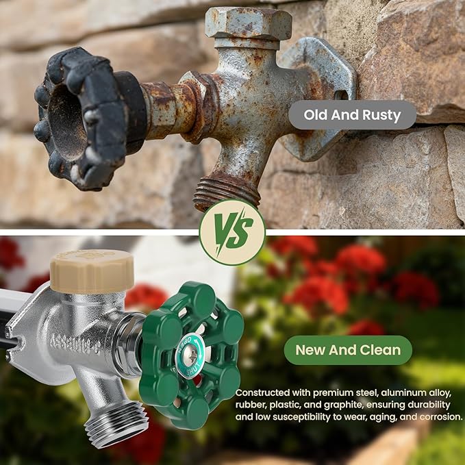 Watflow Frost Outdoor Faucet Repair Kit, Hose Bib Replacement with 3/4 GHT Outdoor Faucet Cap for Anti-Siphon Sillcock Valves, Anti-Leak Metal Handle– Easy DIY Repair
