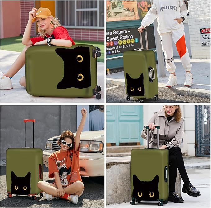 ANNA QUEEN Peeking Black Cat Luggage Cover, Cute Cat Eyes Design Suitcase Protector, Stretchable Washable Travel Sleeve for 20-22 Inch Luggage
