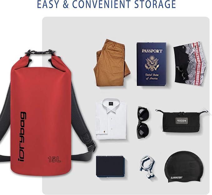 IDRYBAG Dry Bag for Kayaking Waterproof 2L/5L/10L/15L/20L, Small Dry Sack Waterproof Bag for Boating