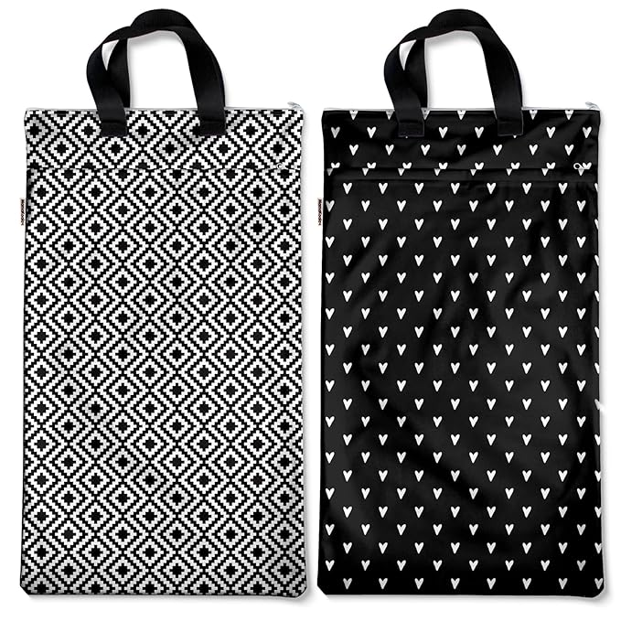 Mama Koala Reusable Hanging Wet Dry Bags for Baby Items, Cloth Diapers, Swimsuits, Travel, Gym Clothes, Beach, Pump Parts, Toiletries, Two Zippered Pockets, 2 Pack (W007L)