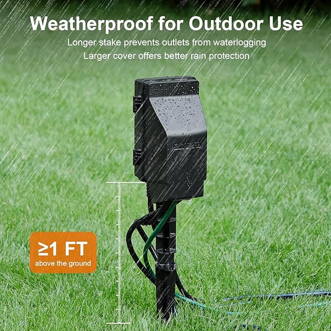 SURAIELEC Outdoor Power Stake, 7-Day Programmable Digital Timer, Power Strip Weatherproof, 6 Multi Plug Electrical Outlet Waterproof, 6 ft Extension Cord for Outside Light, Halloween Decoration