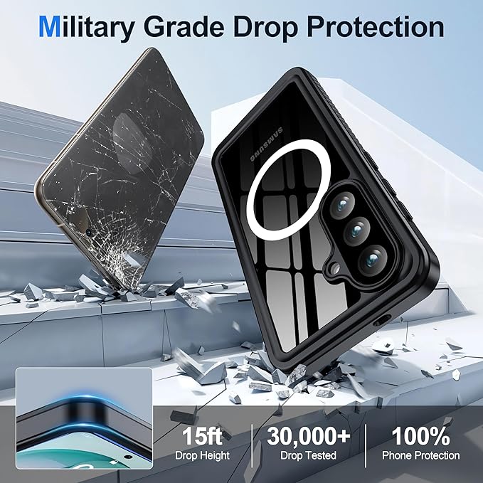 ANTSHARE for Samsung Galaxy S26 Case Waterproof, Built-in Lens & Screen Protector, [Compatible with MagSafe] Shockproof Dropproof Dustproof Full Body Phone Case for S26 6.3"-Blue/Clear