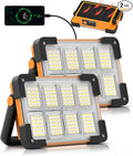2 Pack 120W Solar Rechargeable Work Light, 144 LED 10000LM Led Work Light with 4 Modes, Portable Flood Light with Stand, IP66 Waterproof Outdoor Working Light for Emergency Mechanic Camping Repair