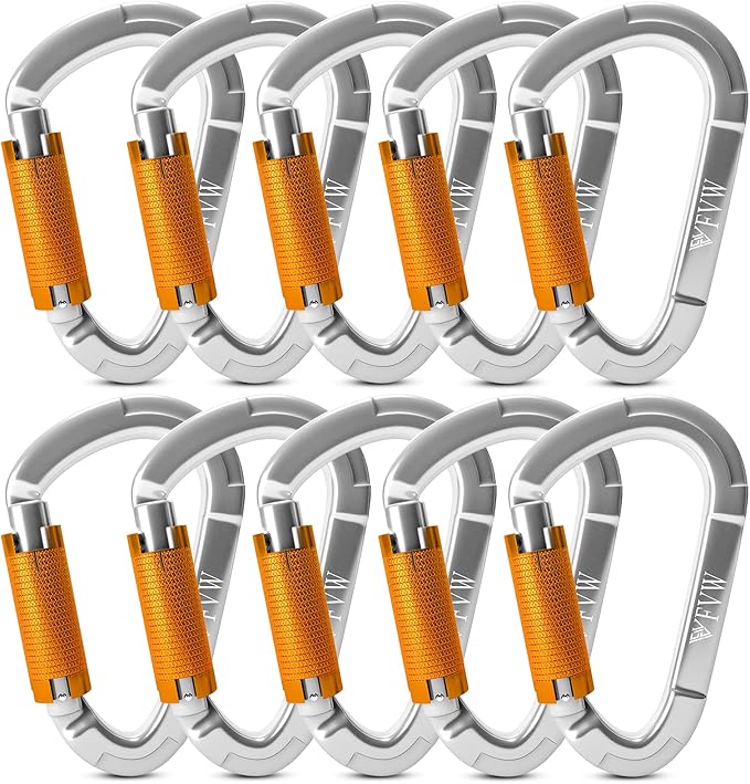 FVW Auto Locking Rock Climbing Carabiner Clips,Professional 25KN (5620 lbs) Heavy Duty Caribeaners for Rappelling Swing Rescue & Gym etc, Large D-Shaped Carabiners