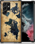 for Samsung Galaxy S22 Ultra Case, Brown World Map Pattern Graphic Design Girl Boy Soft Silicone Hard Acrylic Shock Protection for Samsung Galaxy S22 Ultra