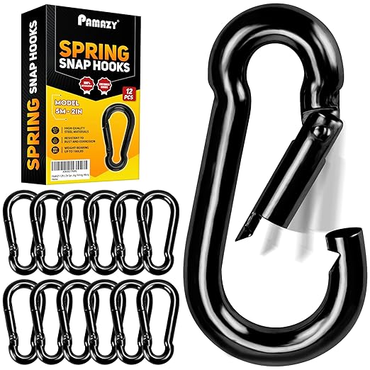 PAMAZY 12Pcs 2In Spring Snap Hooks, Utility Hook Clip, Heavy Duty Rope Connector, Quick Link Snap Hooks for Indoor and Outdoor, Hanging, Camping, Fishing (12Pcs 2In)