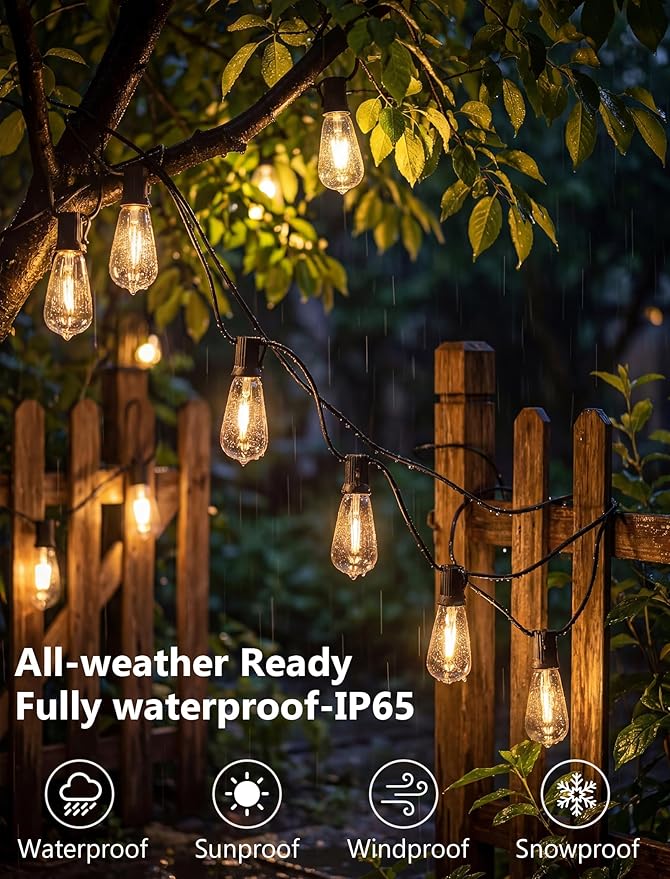 10FT Outdoor String Lights, ST40 Shatterproof Vintage Edison Bulbs, Black Cord Waterproof LED Plug-in Short Patio Light, Indoor Hanging Decor for Porch Balcony