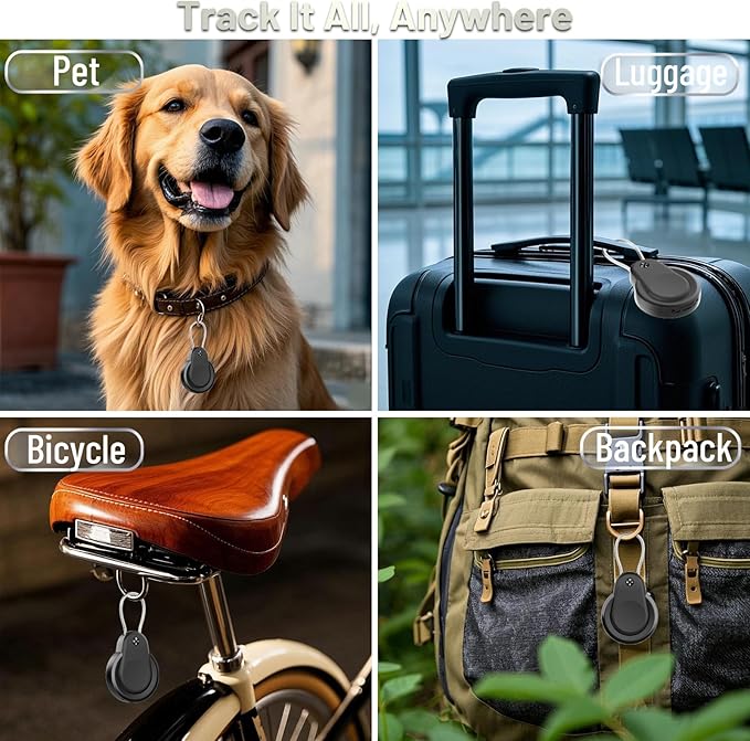 5 Pack Airtag Holder - IPX8 Waterproof Airtag Keychain with Wire Cable, Anti-Scratch GPS Case for Apple Airtag, Durable Airtag Cover for Keys, Kids, Luggage, Backpacks, Pet Collar-Black