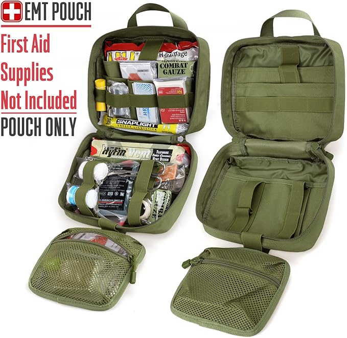 LIVANS Tactical Molle Medical Pouch - Upgraded Size, Large Capacity IFAK Pouch with Detachable Quick Release and Headrest Mount, Includes Flag and Cross Patch