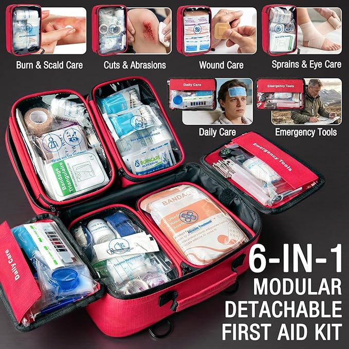 527 PCS Advanced First Aid Kit – 6-in-1 Modular Waterproof Well-Organized Emergency Kit for Home, Car, Travel, Camping, Boat & Outdoor