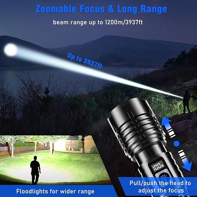 Goreit Flashlights LED High Lumens Rechargeable, 20,000 Lumens XHM77.2 Super Bright Flash Light USB, Handheld Flashlight High Powered, Powerful Flashlight Waterproof for Emergency Camping Gift