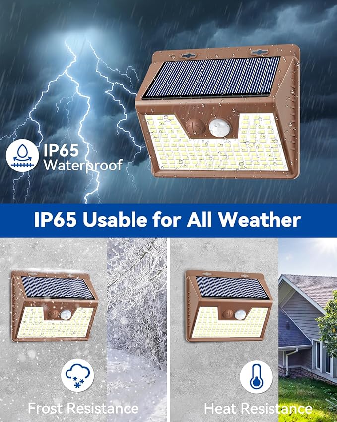 Peasur Brown Solar Lights Outdoor Motion Sensor 8 Pack, Ultra-Bright 3 Mode 140LED Fence Security Light Waterproof, Solar Wall Lighting for Patio Yard Step House Outside Cool White