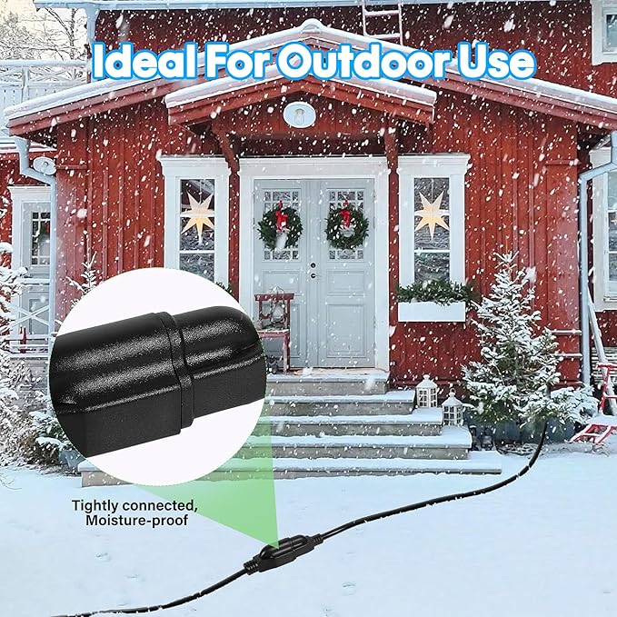 Adoreen Outdoor Power Extension Cord 30 Ft/2 Pack, 3 Prong 16 AWG Grounded Wire Heavy Duty Weatherproof Electric Cable for Indoor Christmas Light Lamp, 13A 125V 1625W, SJTW-ETL- Black with Green