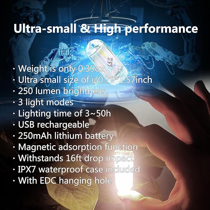 USB Mini LED Lantern, 2 Pack Waterproof EDC Keychain LED Flashlight for Camping, Type-C Rechargeable Battery Small Stick Lamp Puck Dog Collar Torch Light (Blue+Red)