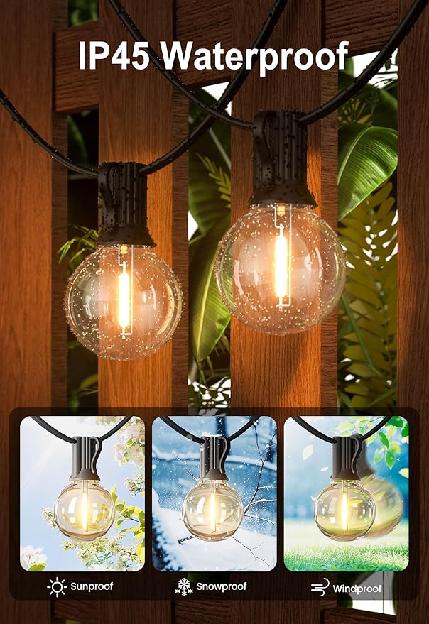 DAMAING Outdoor 100FT Globe String Lights with 52 Dimmable G40 Shatterproof LED Bulbs,Waterproof Connectable Patio Light for Backyard Hanging Lights,2700K Warm Glow