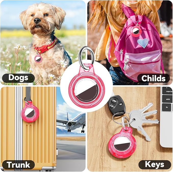for Apple AirTag 2nd & 1st Gen, Waterproof Case for AirTag Holder Keychain,GPS Tracker Cover for Dog,Car Key,Luggage-E46-Clear Red