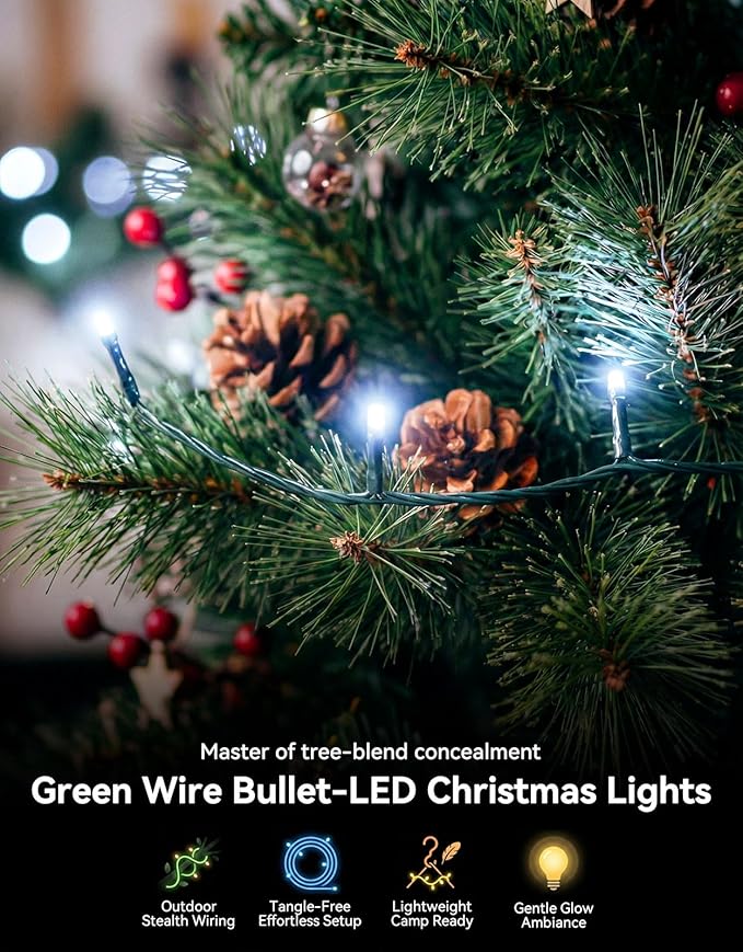 LitHome 164FT 500 LED String Lights Outdoor Indoor, 8 Modes Waterproof Christmas String Lights with Timer & Memory Function, Outdoor Christmas Lights Green Wire for Xmas Tree Party Garden, White