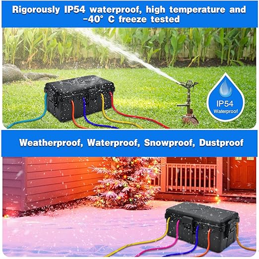 Hrensaw Medium Outdoor Electrical Box(10.6x5.5x4.5inch),IP54 Waterproof Extension Cord Cover w/6 Cable Entry,Weatherproof Connection Box Protect Power Strip,Timer,Plug,Holiday Lights,Black