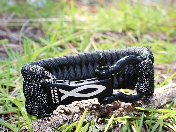 Savior Survival Gear Paracord Bracelet with Stainless Steel Adjustable Shackle
