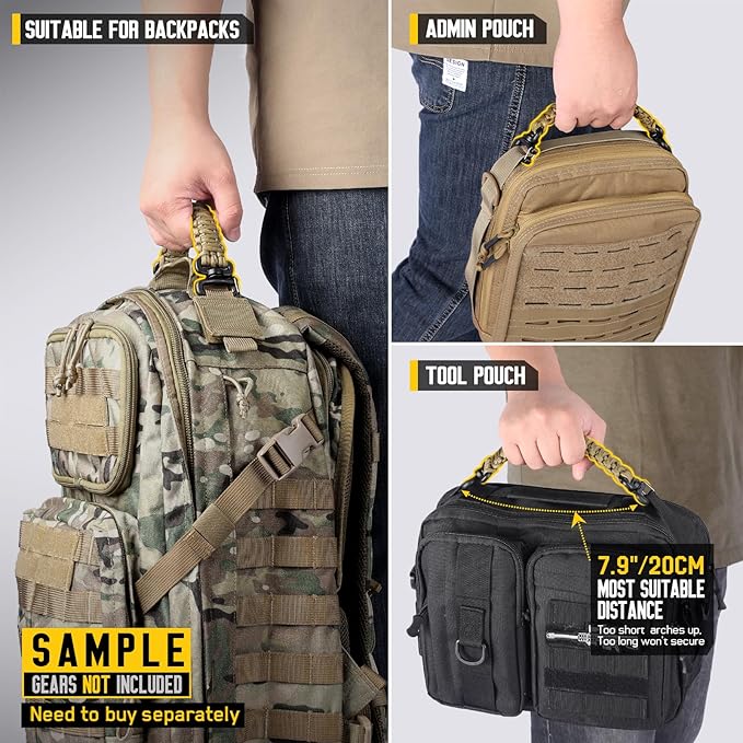 Tactical Paracord Handle，9-core Weaving Paracord Strap for Bag Strap Replacement，Molle Attachment with Metal/Plastic Clips for Backpack Sling Bags Water Bottle Holder