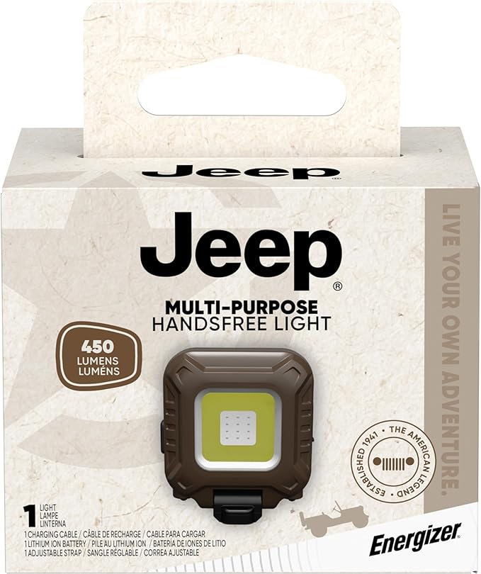 Energizer Jeep MP-450 Headlamp Rechargeable, Ultra Bright LED Rechargeable Head Lamp with White Red Green Light, Water-Resistant Headlight for Outdoor, Camping, Running, Hiking, Fishing
