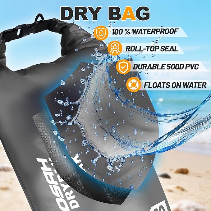 Waterproof Dry Bag, 5L/10L/20L/30L/40L Roll Top Lightweight Storage Backpack with Phone Case for Women & Men, Floating Waterproof Sack for Travel, Swimming, Kayaking, Paddle Board, Camping & Beach