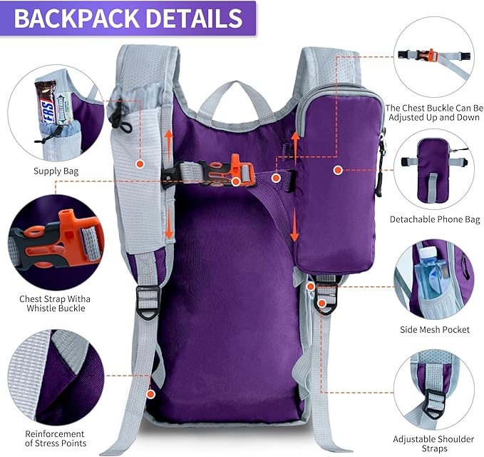 Hiking Backpack 10L/15L Small Daypack Lightweight Packable Travel Foldable Water Resistan for Women Men (Deep Purple, 15L)