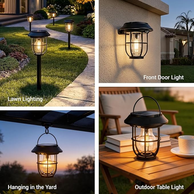 Solar Lights Outdoor, 8 Pack Waterproof LED Pathway Lights with 3 Adjustable Modes, Auto On/Off Lighting for Garden, Yard, Walkway, Driveway, Porch, Hanging on Trees or Tabletop, Warm White