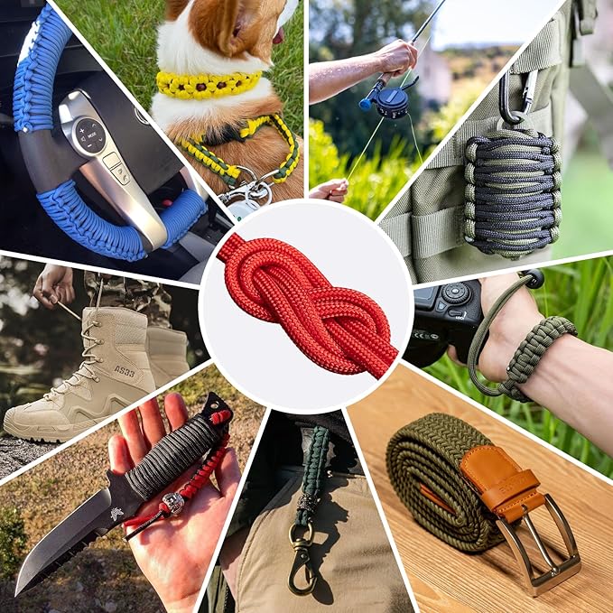 1200 Paracord Rope - 4.4mm 14 Strand Nylon Parachute Spool para Cord Lanyard for Outdoor Camping Survival Utility Tent Crafting DIY Projects Fishing Clothsline Bracelet - Red 500FT
