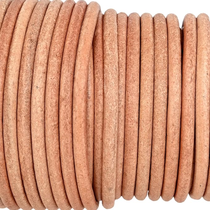 GENIQUE Real/Genuine Round Leather String Cord for Necklace, Bracelets, Jewellery, Braiding (3mm, Natural Distressed)