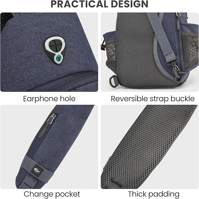 G4Free Canvas Sling Bag Crossbody Backpack with USB Charging Port & RFID Blocking, Hiking Daypack Chest Bag for Women Men