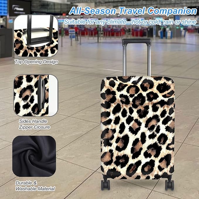 Luggage Cover Protector for 19-20 Inch Suitcases, TSA Approved Elastic Travel Suitcase Covers, Anti-Scratch Washable Luggage Sleeve for Carry On & Checked Bags, Leopard Print 02