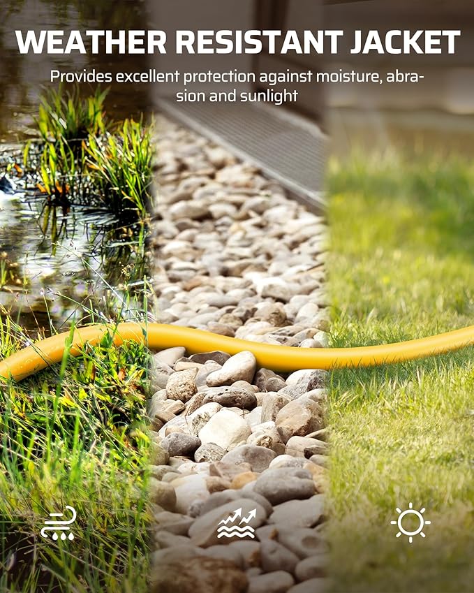 DEWENWILS 6FT Automatic GFCI Extension Cord Outdoor, Heavy Duty 12/3 SJTW Cord with LED Lighted Plug for Leaf Blower, Lawnmower, Weed Whacker, 15A 125V, Yellow, UL Listed