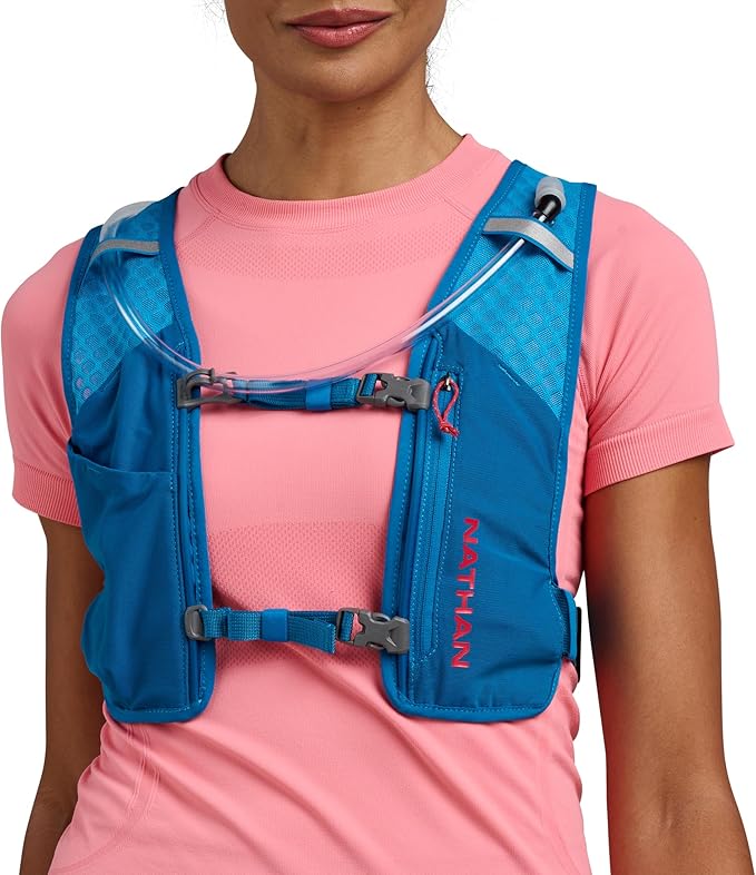 Nathan QuickStart Hydration Pack Vest with Bladder or flasks, Storage Pockets, Breathable Moisture-Wicking Fabric, Adjustable Straps for Running, Hiking, Walking, Marathons, Obstacle Races