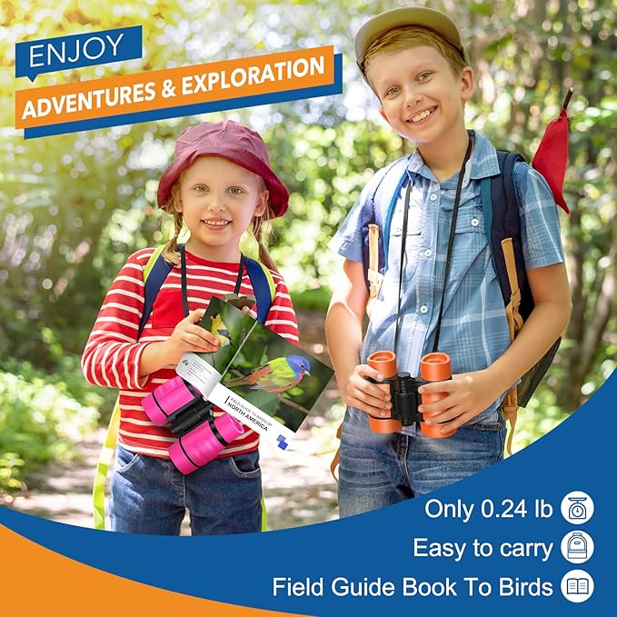 3-8 Year Old Boy Girl Toys: LET'S GO! Shockproof Binoculars for Kids Bird Watching 3 4 5 6 7 Year Old Boys Girls Outdoor Travel Toy for Kid Ages 4-7 Toddler Toy Binoculars Christmas Stocking Stuffers