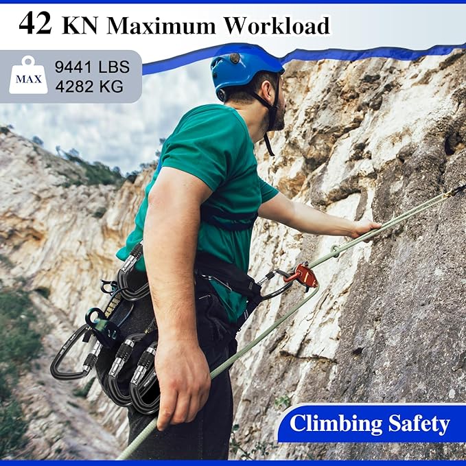 UIAA Certified 25kN-42kN Climbing Carabiners - Favofit Heavy Duty Locking Carabiner Clips with Twist or Screw Lock - Professional Rock Climbing Gear for Tree Climbing Arborist Rappelling & Rescue