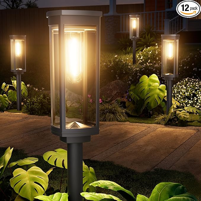 NEWMESSI 12 Pack Solar Pathway Lights Outdoor IP65 Waterproof Super Brightness Solar Powered Landscape Path Lights for Outside Walkway Driveway Garden