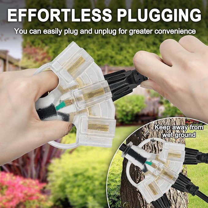 10FT 12/3 Outdoor Extension Cord with Multiple Outlets 12 Gauge 3 Outlet Heavy Duty Power Cord Splitter Flexible 3 Way Power Cable Waterproof with Light Indicator 12AWG 15A 1875W SJTW,ETL Listed