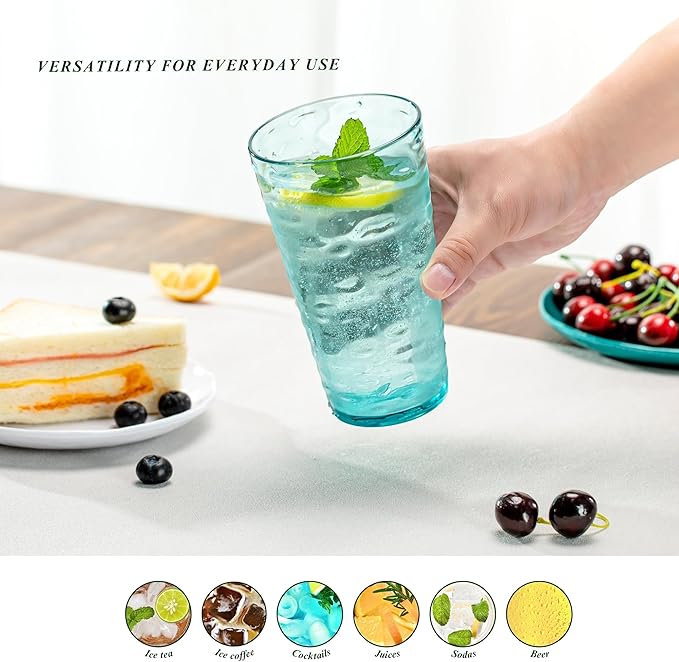 20oz Acrylic Glasses (Set of 6), Water-Ripple Design Shatter-Proof Plastic Cups, Reusable Plastic Tumblers, Stackable, BPA-Free, Dishwasher-Safe (Colorful)