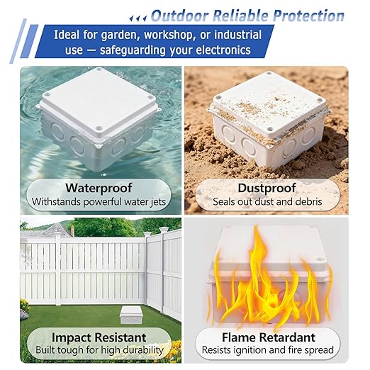 NineLeaf White Junction Box, IP65 Waterproof ABS Plastic Electrical Enclosure, Outdoor Dustproof Weather Resistant Project Box, 3.9 x 3.9 x 2.8 Inch (100x100x70mm), 6PK