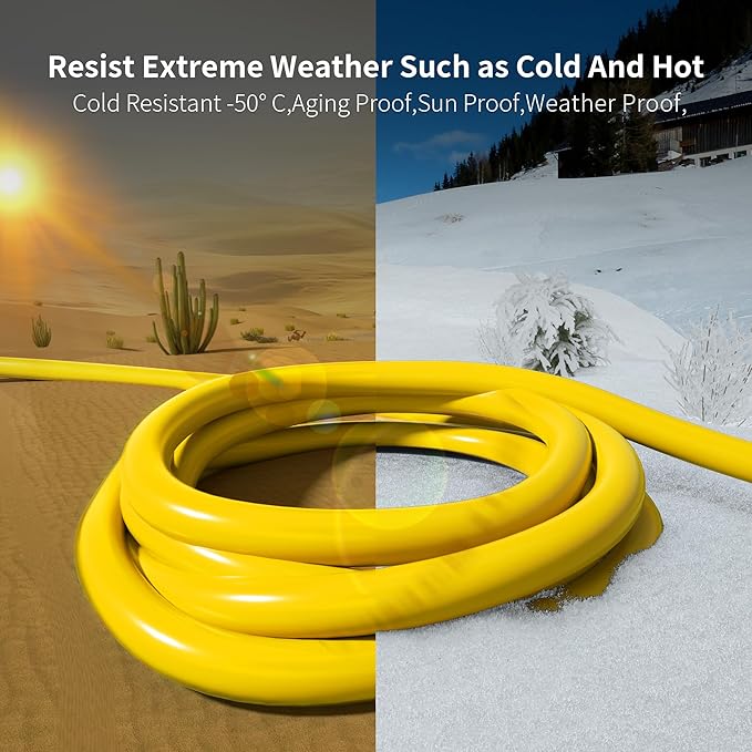 HUANCHAIN 50 ft 2 Pack 14/3 Gauge Heavy Duty Outdoor Extension Cord Waterproof with Lighted, Flexible Cold Weather 3 Prong Electric Cord Outside, 15A 1875W 125V 14AWG SJTW, Yellow, ETL Listed