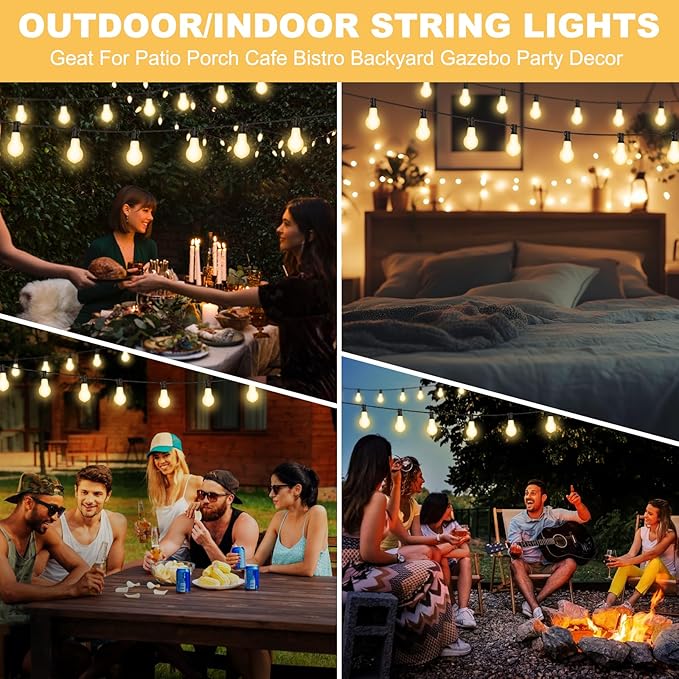75FT Outdoor String Lights with 35+3 Waterproof Bulbs, 2FT Bulbs Apart, Dimmable & Connectbale, Commercial Grade Patio String Lights for Outside Porch Backyard Garden Deck Decor
