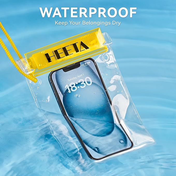 HEETA 5-Pack Clear Waterproof Dry Bag Pouch, Water Tight Cases Dry Bags Document Holder for Camera Mobile Phone Maps, Kayaking Boating