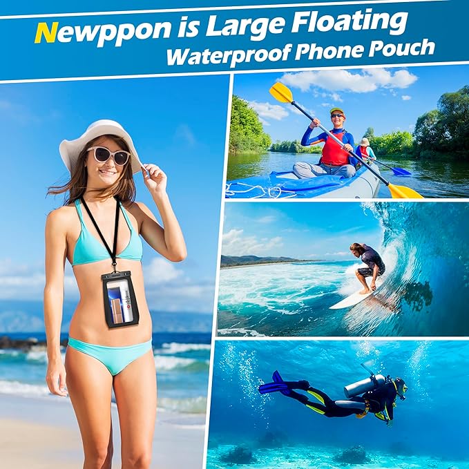 4 Pack Floating Waterproof Phone Pouch - Float Clear Cell Holder Protector with Lanyard - Universal Large Floatable Water Proof Dry Bag Case for iPhone 16 Pro Max Samsung Galaxy - Beach Swimming Pool