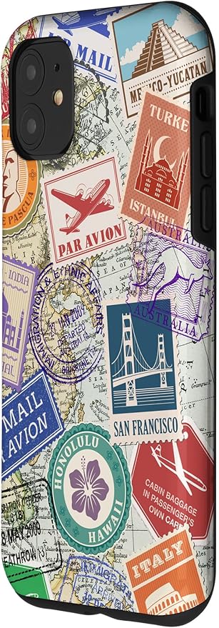World Map Travel Passport Stamps Postage Stamp Case for iPhone 11