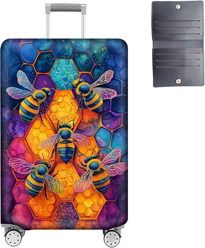 Luggage Cover Protector for 19-20 Inch Suitcases, TSA Approved Elastic Travel Suitcase Covers, Anti-Scratch Washable Luggage Sleeve for Carry On & Checked Bags, Illustration of Bees